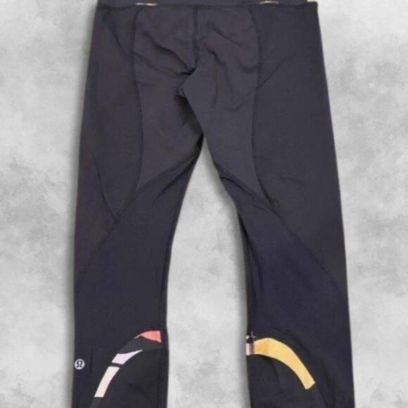 Lululemon Run Inspire Capris Wide Waistband Colorful Accents Black Women's US 4 - Picture 2 of 6